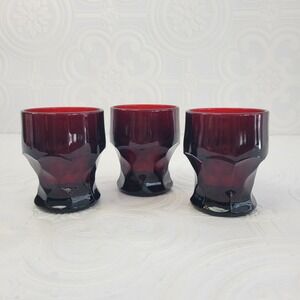 Vintage Anchor Hocking Royal Ruby Red Georgian Honeycomb 5" Tumblers Set of 3